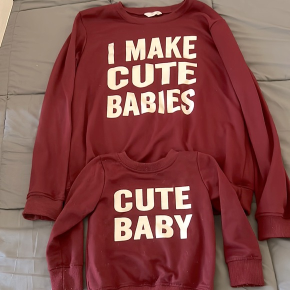 Mom and Child “I Make Cute Babies/Cute Baby” Matching Sweatshirts size XL and 2T - Picture 1 of 3